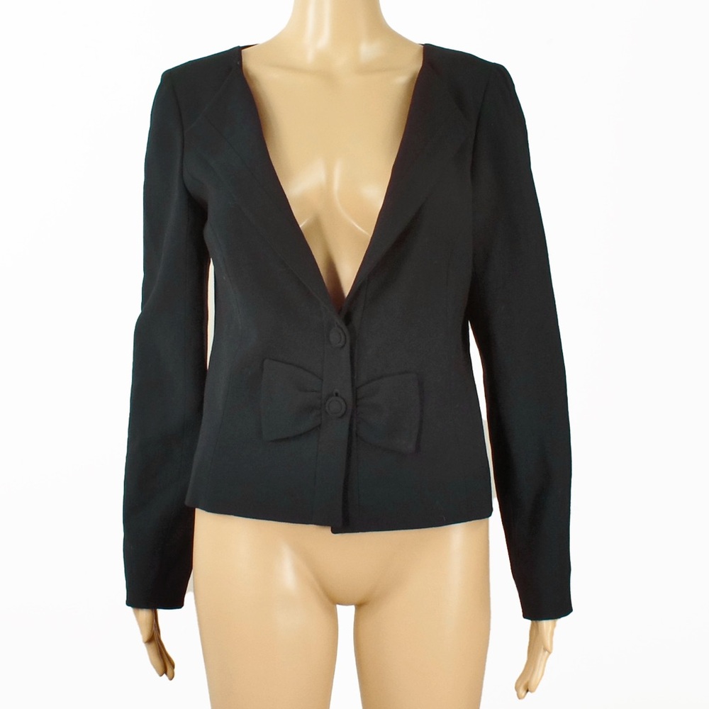 Hugo Nicholson x Valentino Dark Navy Blue Black Bow Detail Wool Blazer Jacket